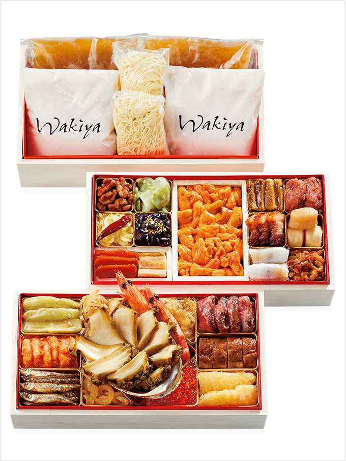 <Wakiya一笑美茶樓>つなぐおせち三段重(ふかひれと蟹肉の姿煮込み麺入)